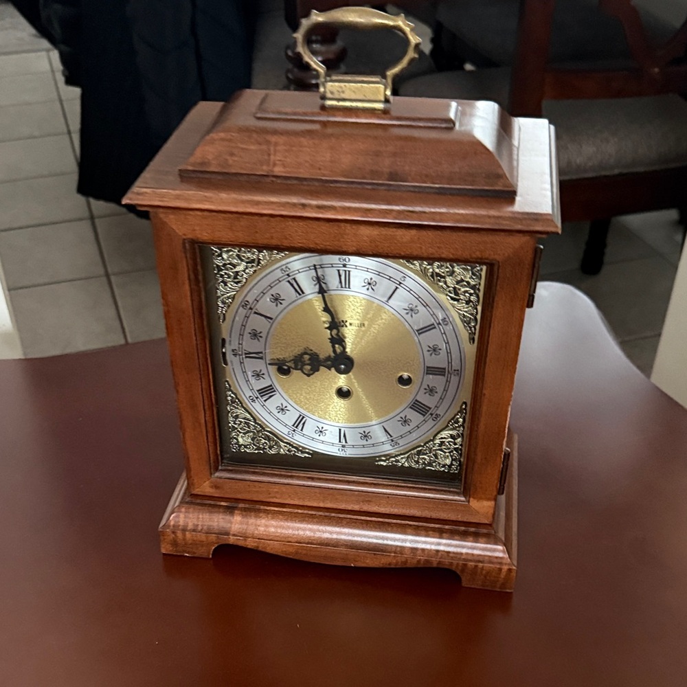 Vintage Style Wooden Mantel Clock with Gold Accents